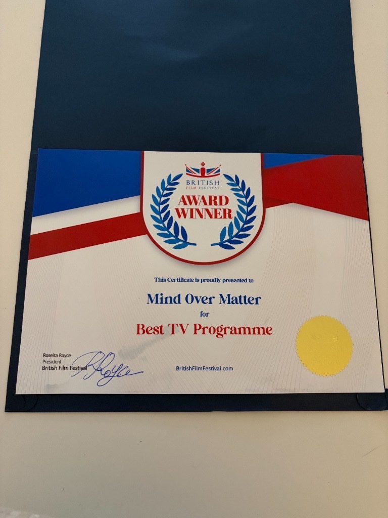 British Film Festival certificate — Mind Over Matter Best TV Programme